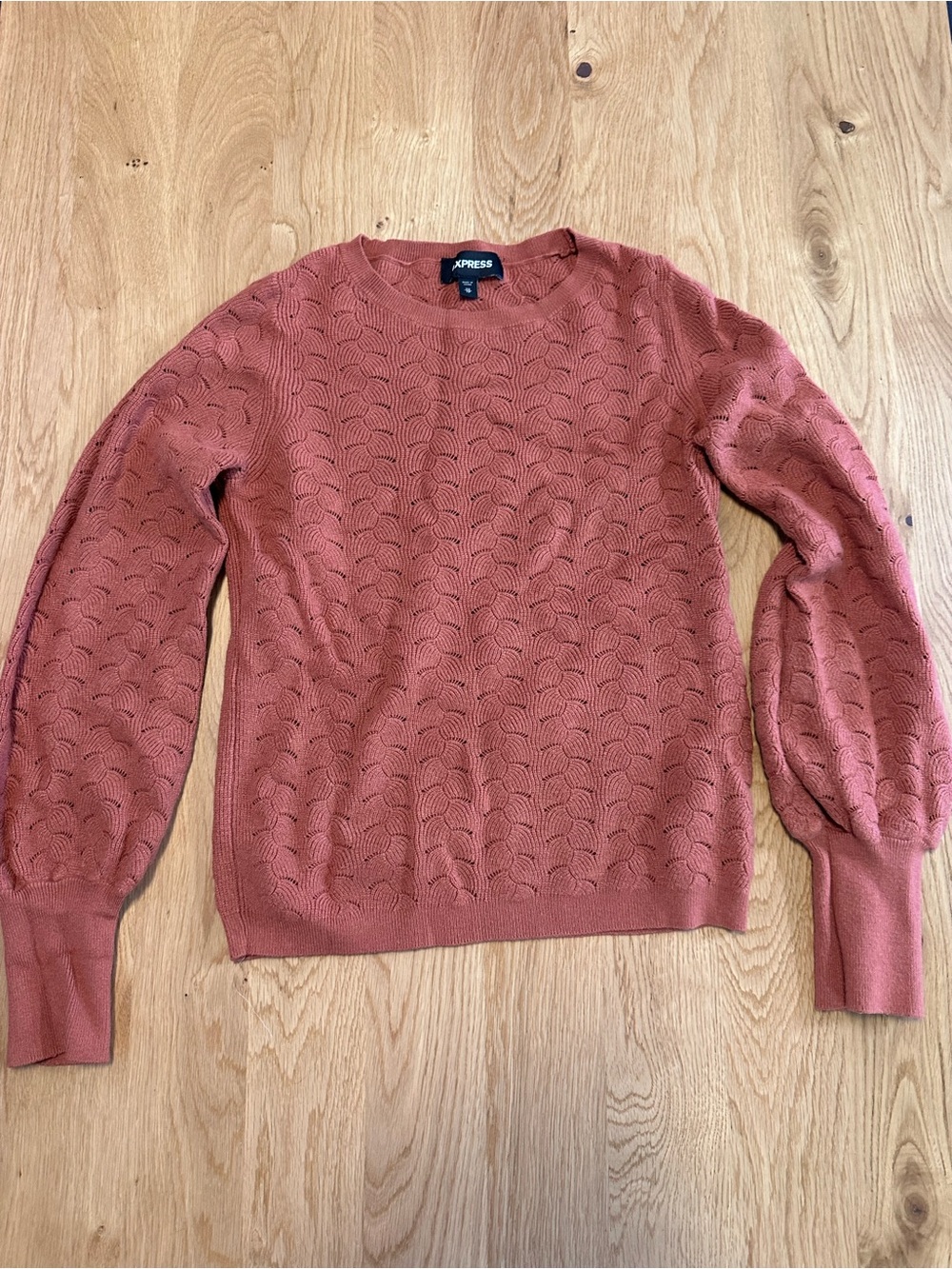 Express Women's Rust-Tone Textured Crewneck Sweater